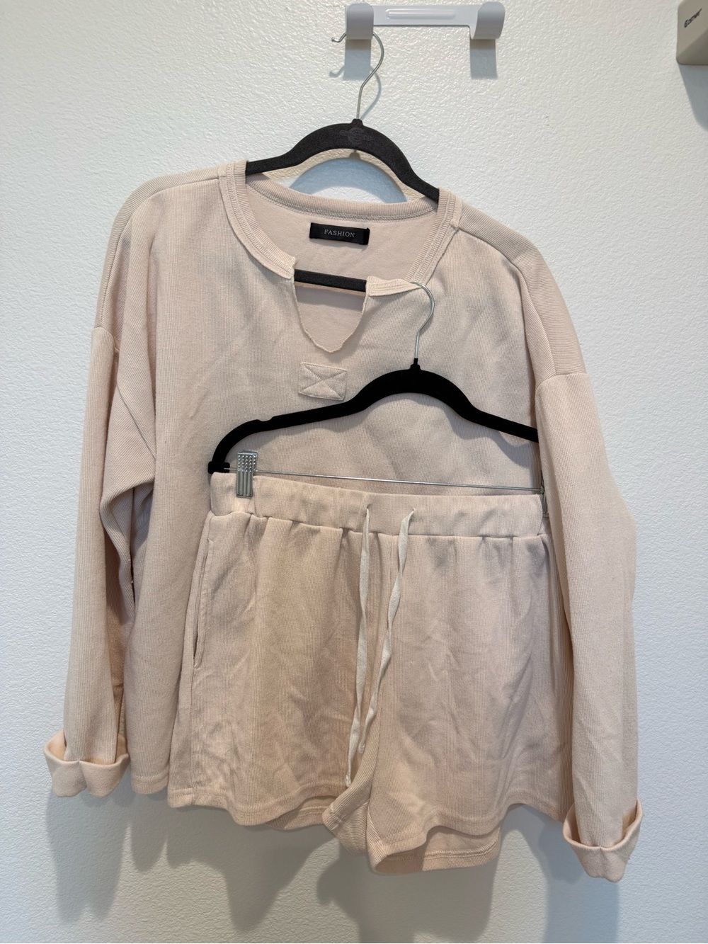 Cream Lounge Set - Soft Sweatshirt & Drawstring Shorts